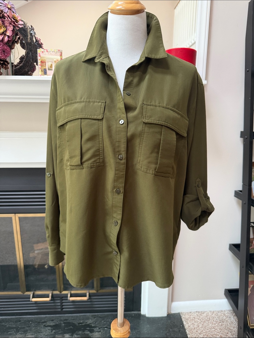 Old Navy Olive Utility Button-Down Shirt